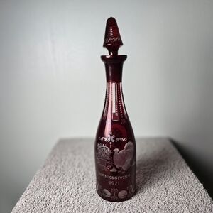 Vintage Czechoslovak Cranberry  Decanter, Chech Red Wine Decanter